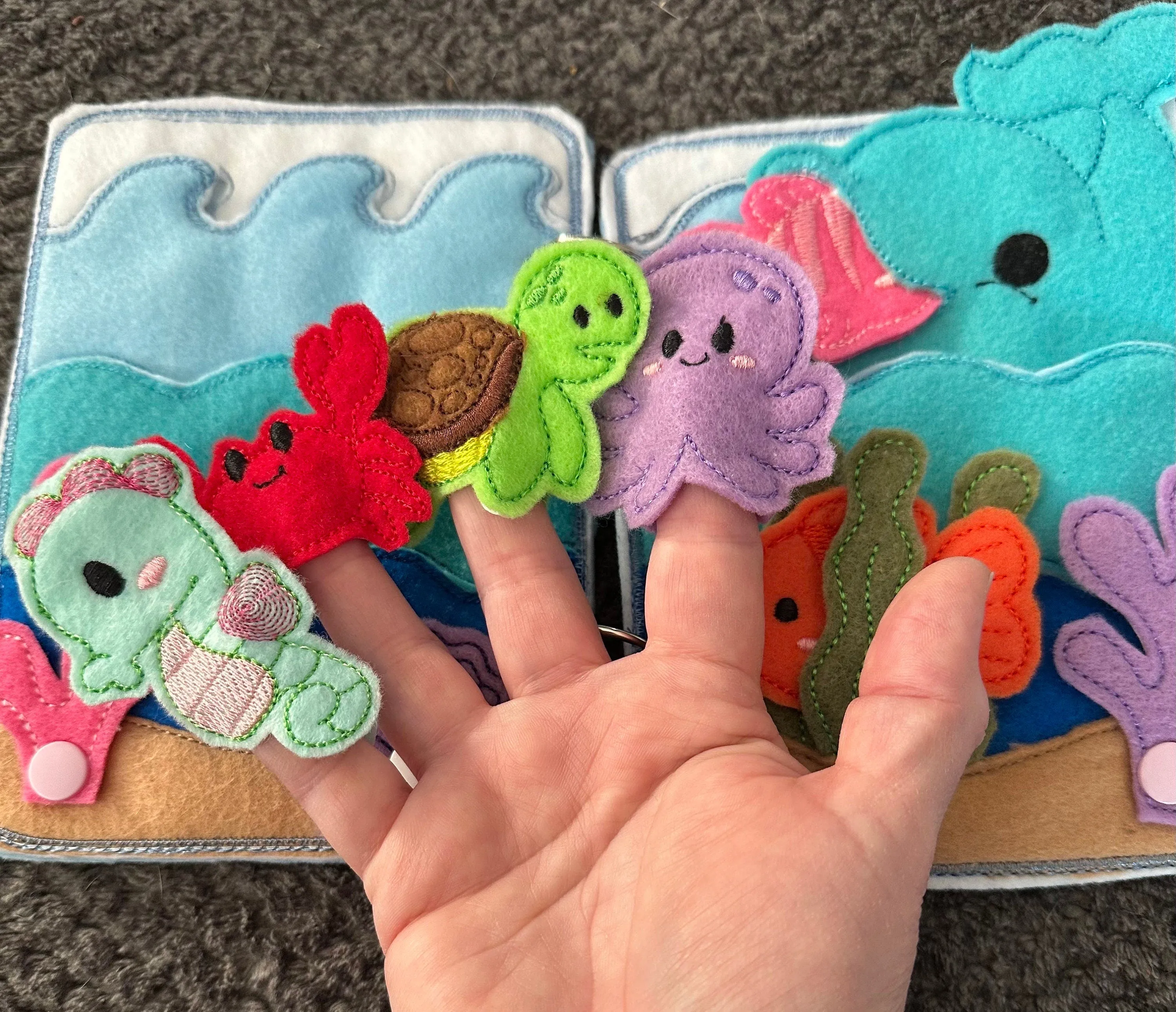 Under the Sea Quiet Book, Ocean Animal Finger Puppets, Teacher and Child Learning Toy