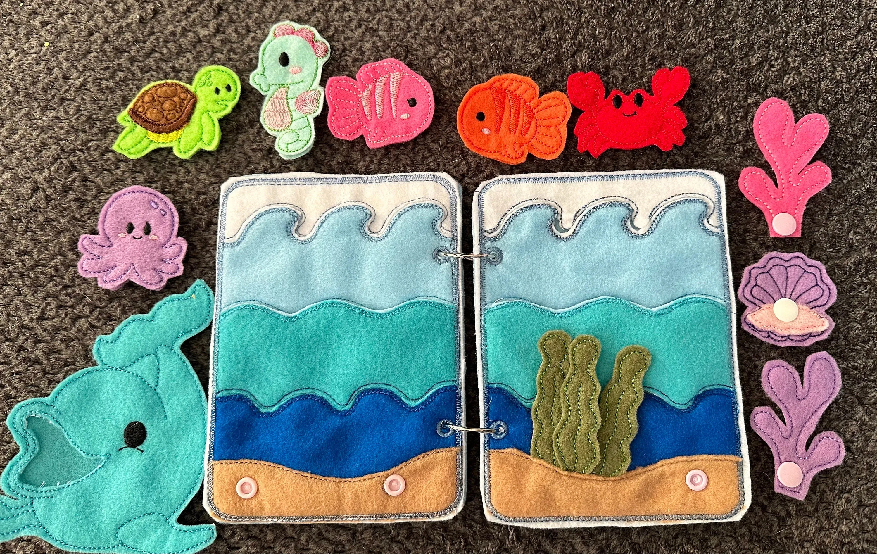Under the Sea Quiet Book, Ocean Animal Finger Puppets, Teacher and Child Learning Toy