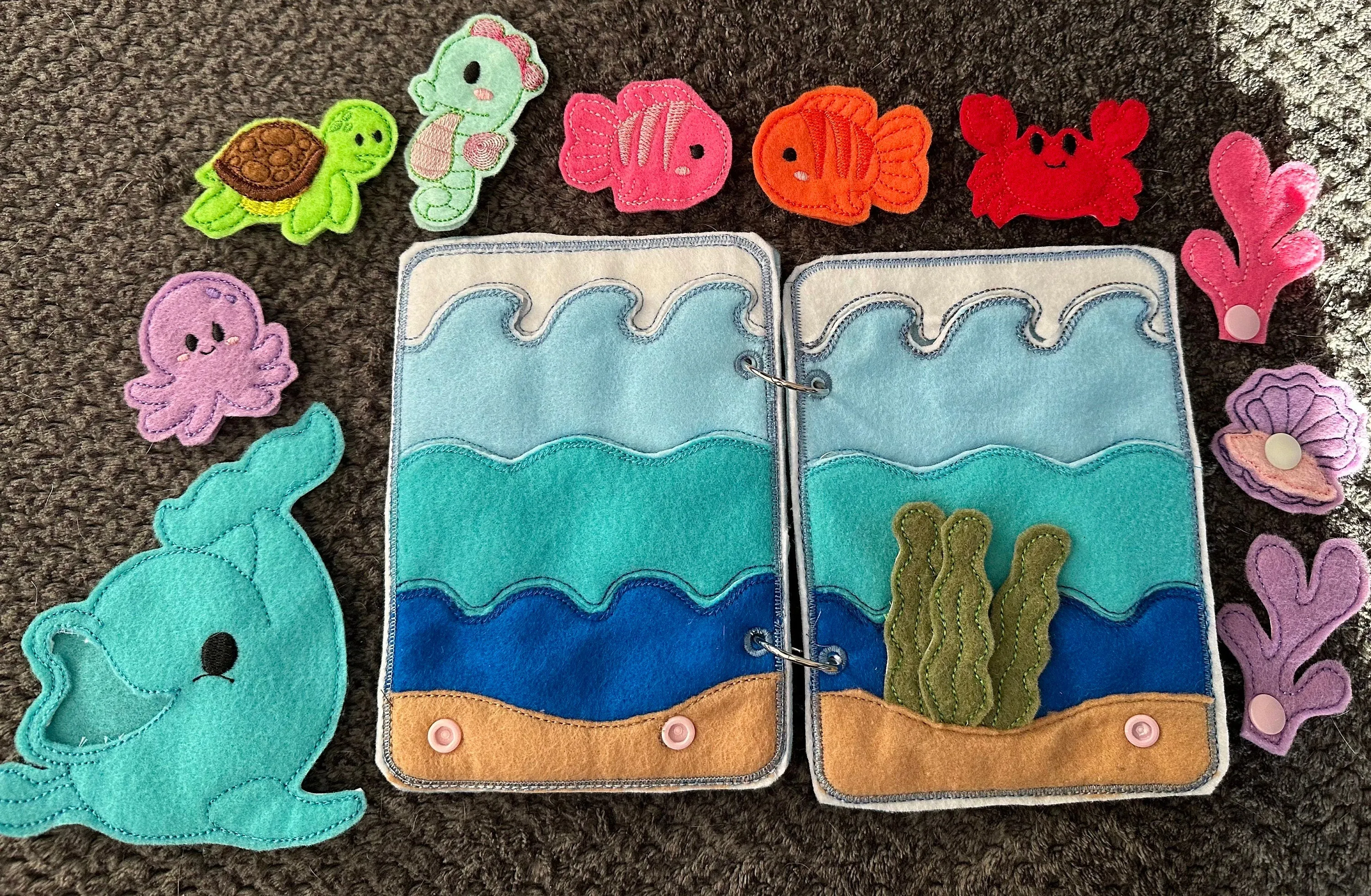 Under the Sea Quiet Book, Ocean Animal Finger Puppets, Teacher and Child Learning Toy