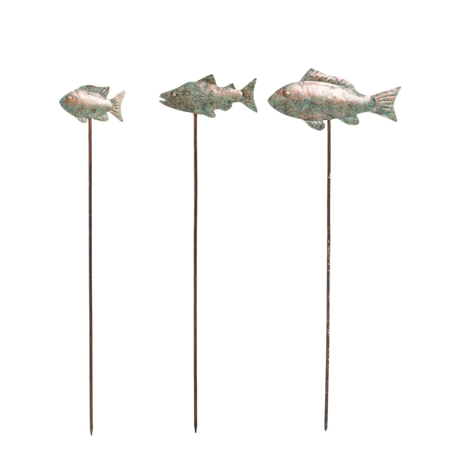 Verdigris Metal Fish Garden Stakes, Set of 3,47m3249
