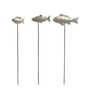 Verdigris Metal Fish Garden Stakes, Set of 3,47m3249