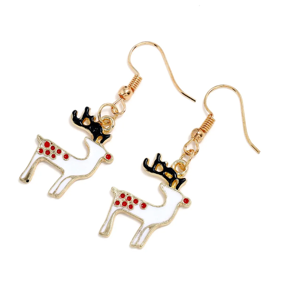 White Enamel & 18K Gold-Palted Reindeer Drop Earrings