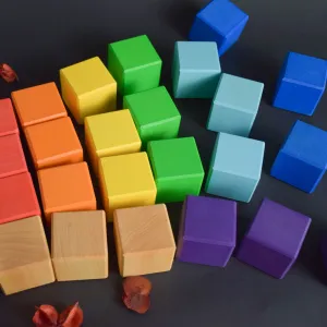 Wood Baby Toy Square Blocks Rainbow