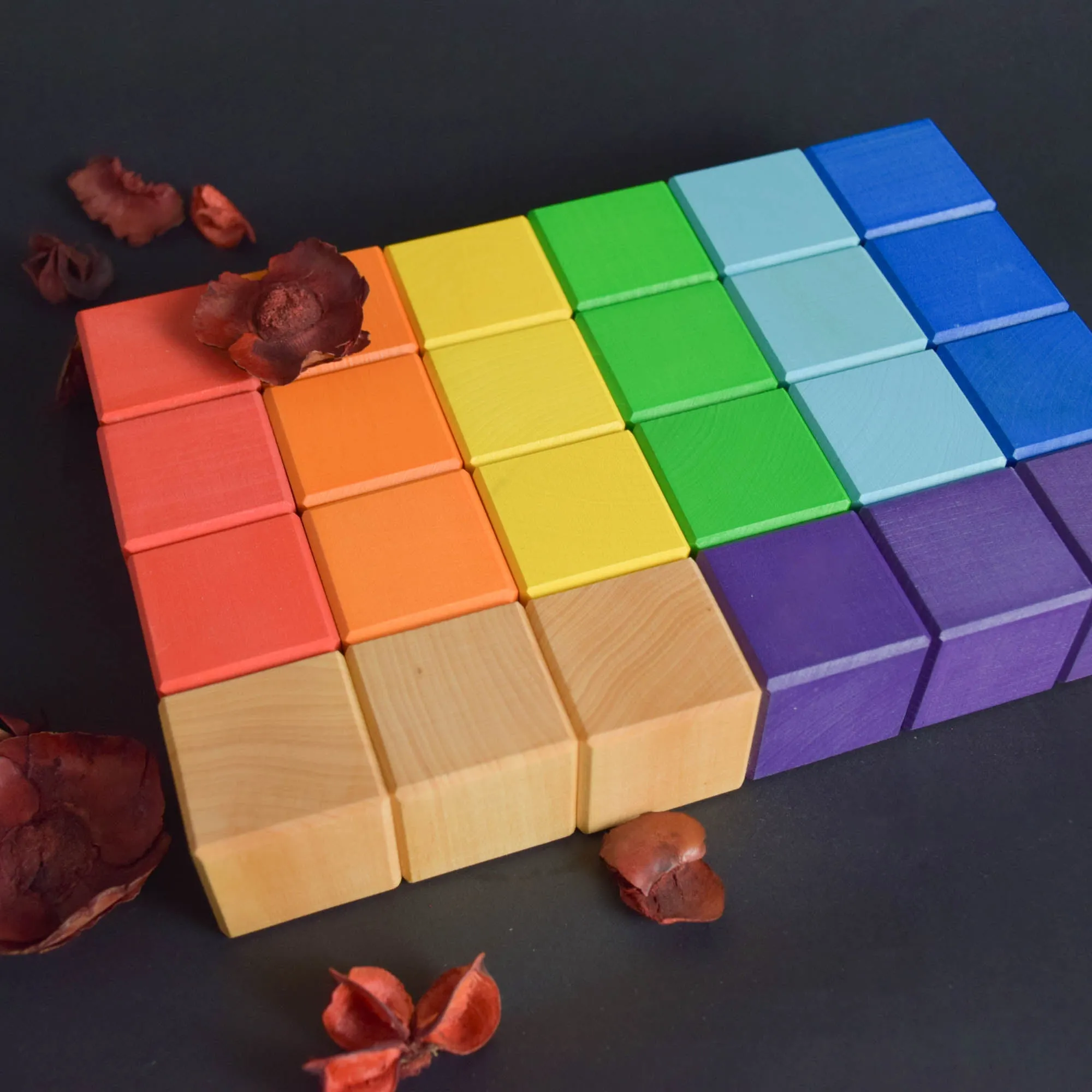 Wood Baby Toy Square Blocks Rainbow