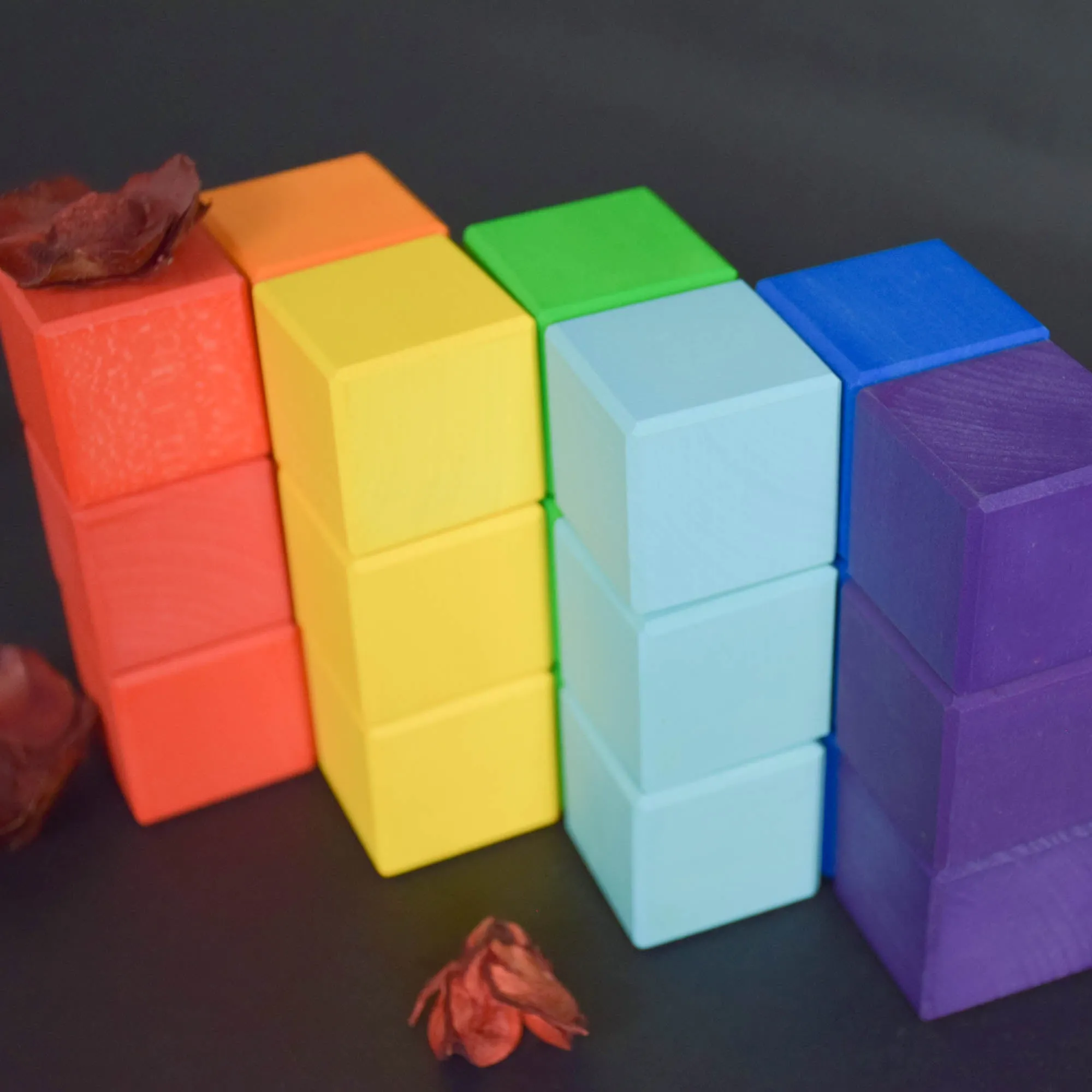 Wood Baby Toy Square Blocks Rainbow
