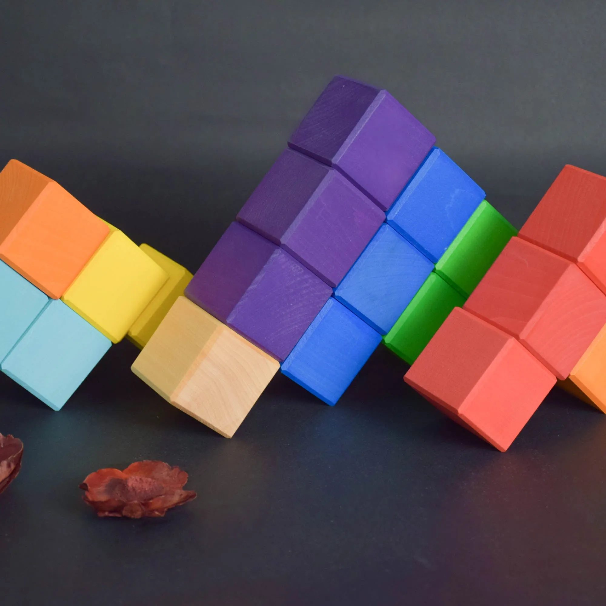 Wood Baby Toy Square Blocks Rainbow