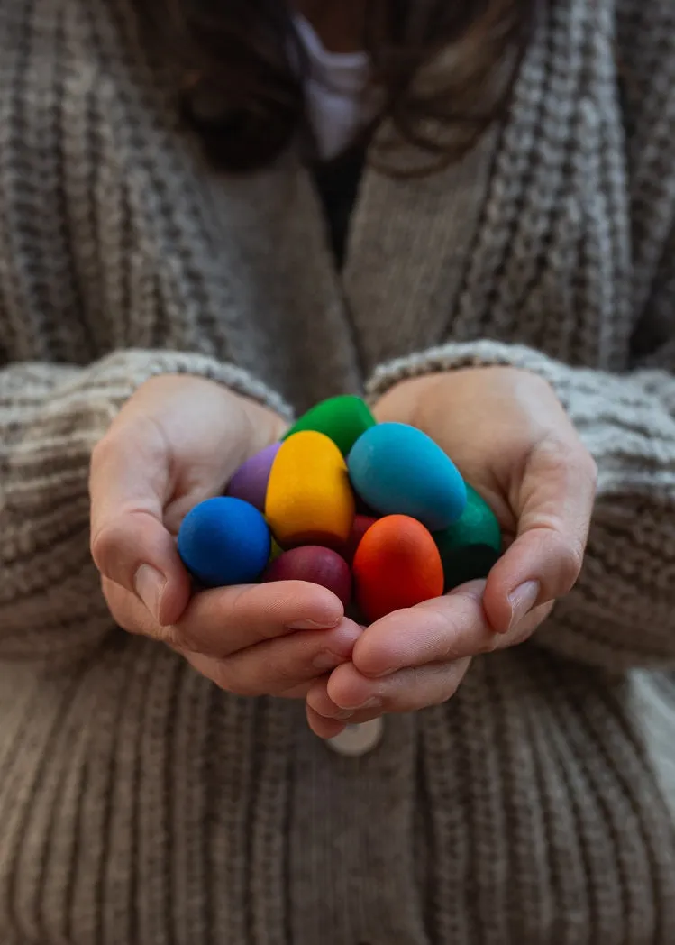Wood Mandala Rainbow Eggs 36pcs