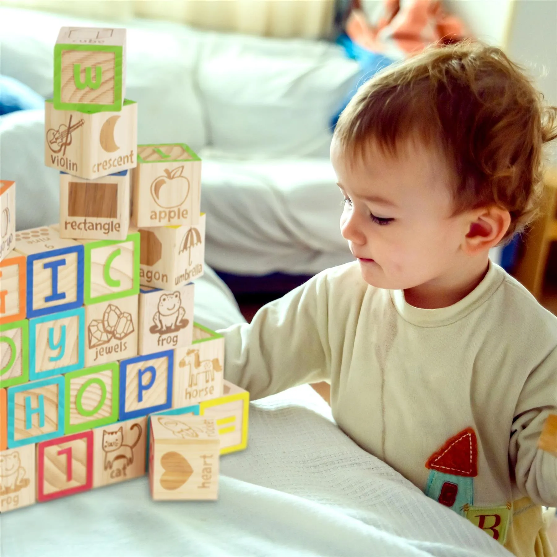 Wooden ABC 123 Block Set Kids Educational Toys