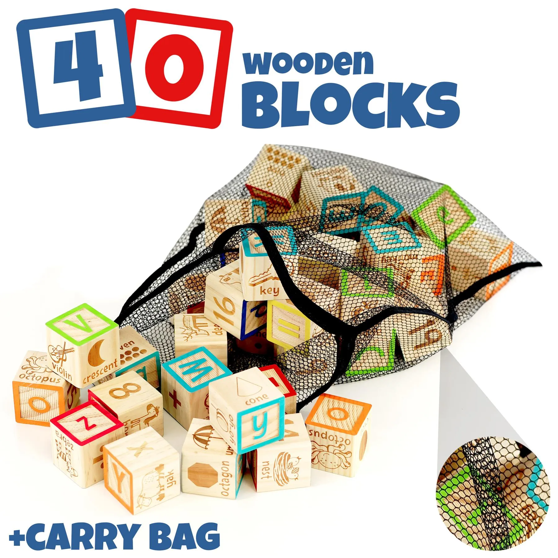 Wooden ABC 123 Block Set Kids Educational Toys