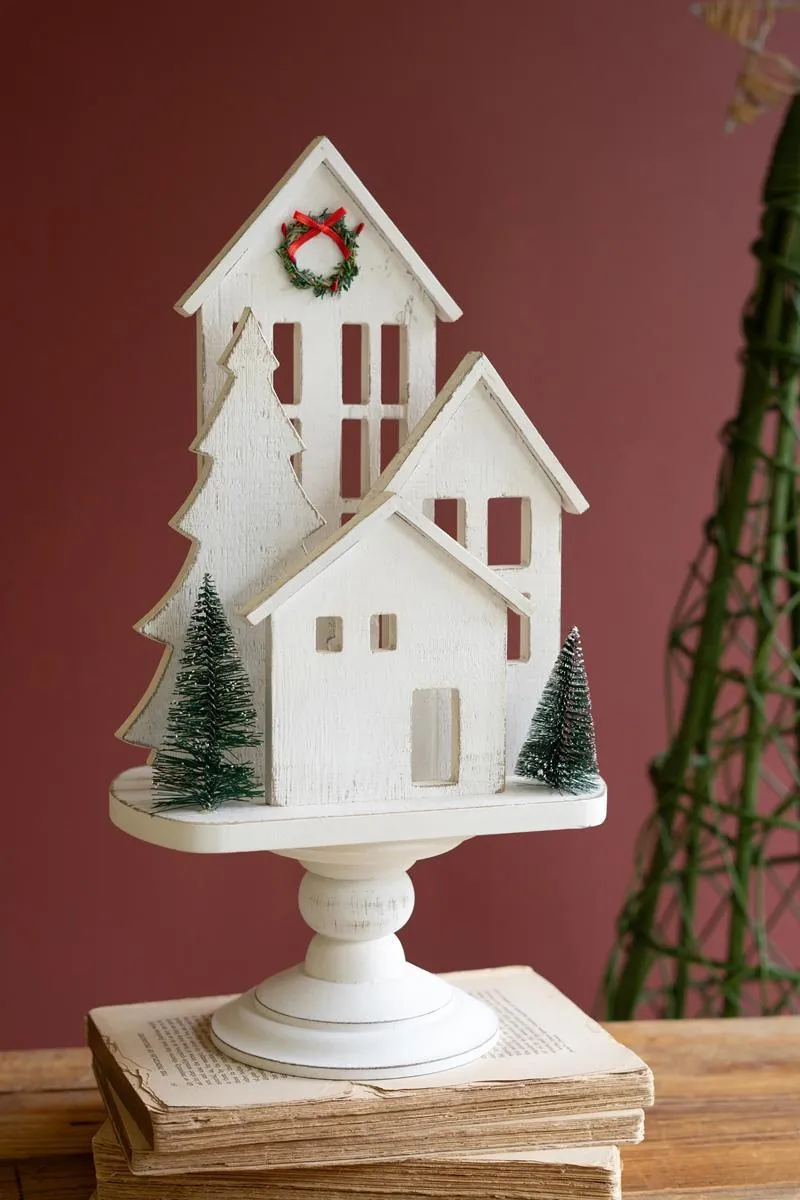 Wooden Christmas Village on a Pedestal