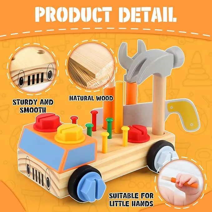 Wooden Montessori Toy Truck | Workbench | Wooden Tools Playset | 29pcs | 36m*