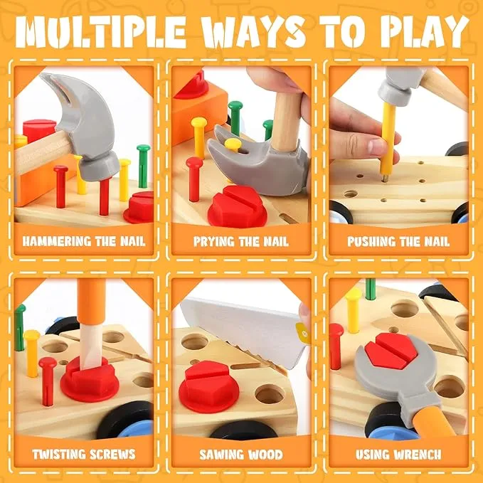 Wooden Montessori Toy Truck | Workbench | Wooden Tools Playset | 29pcs | 36m*
