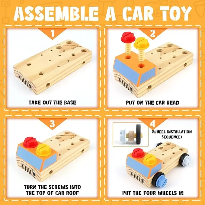 Wooden Montessori Toy Truck | Workbench | Wooden Tools Playset | 29pcs | 36m*