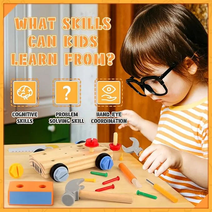 Wooden Montessori Toy Truck | Workbench | Wooden Tools Playset | 29pcs | 36m*