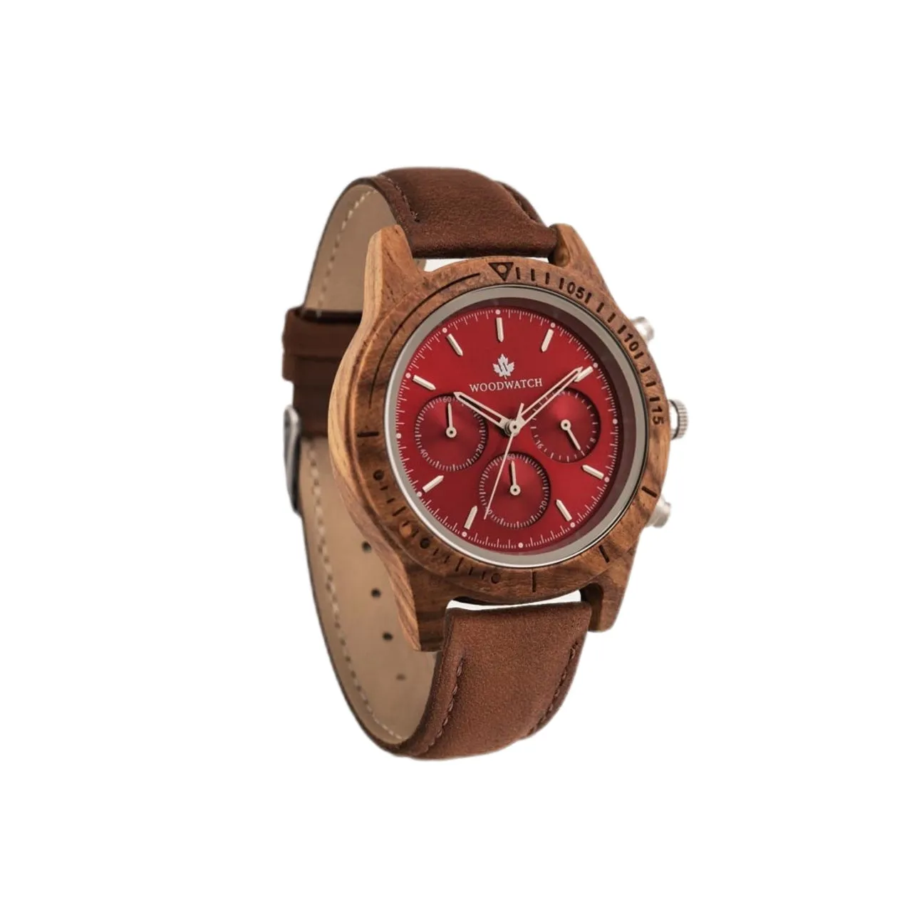 WOODWATCH MEN'S CHRONUS RUBY SILVER WW-CS-RS W/ FREE STRAP WW-S-PE-18