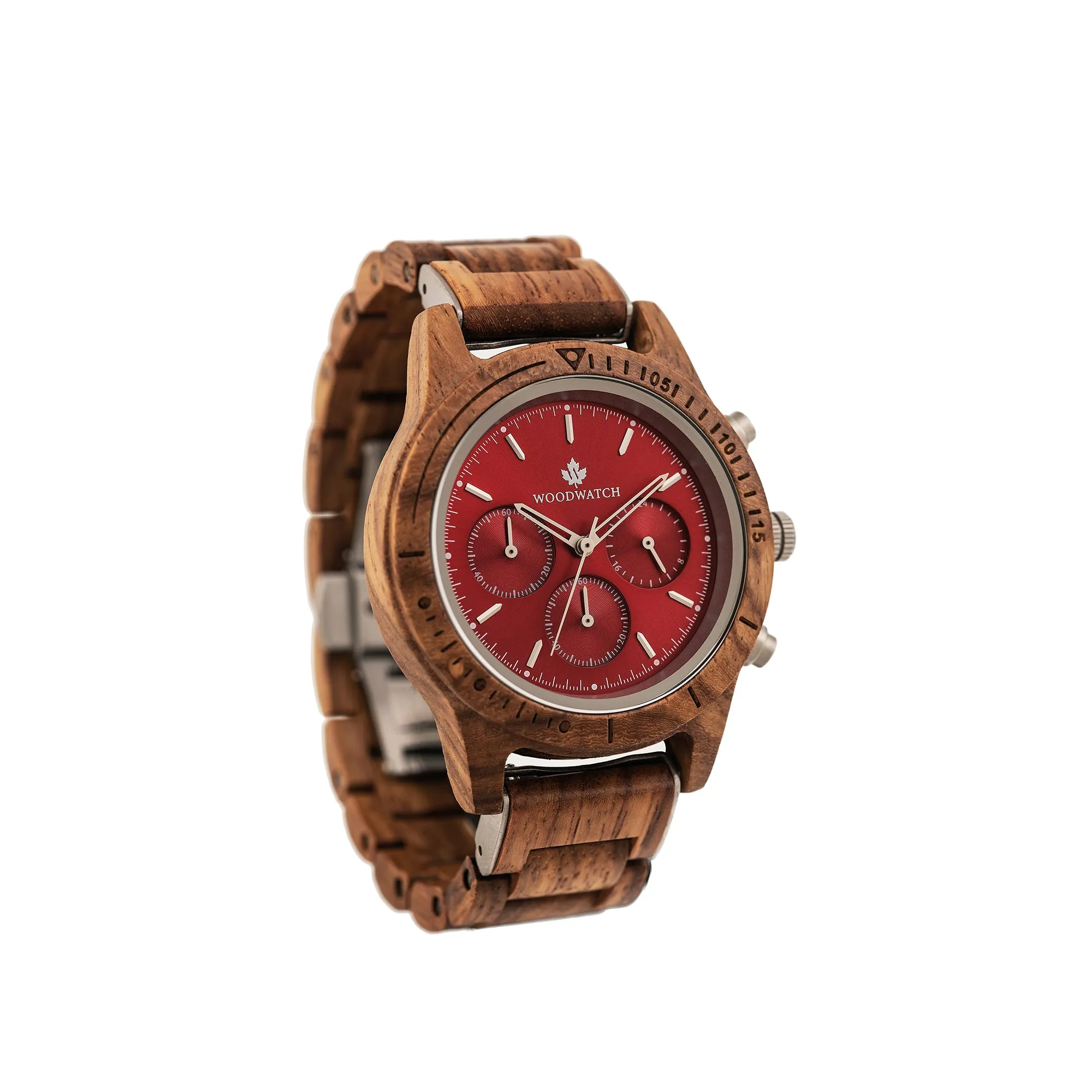WOODWATCH MEN'S CHRONUS RUBY SILVER WW-CS-RS W/ FREE STRAP WW-S-PE-18