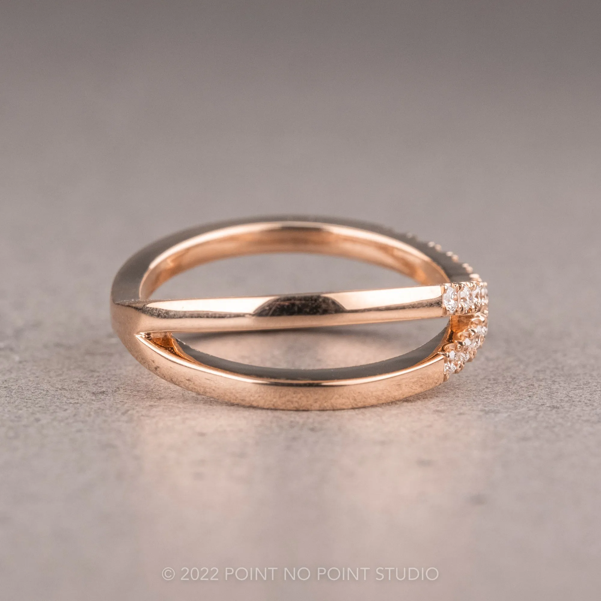 X Diamond Wedding Band, 14k Rose Gold