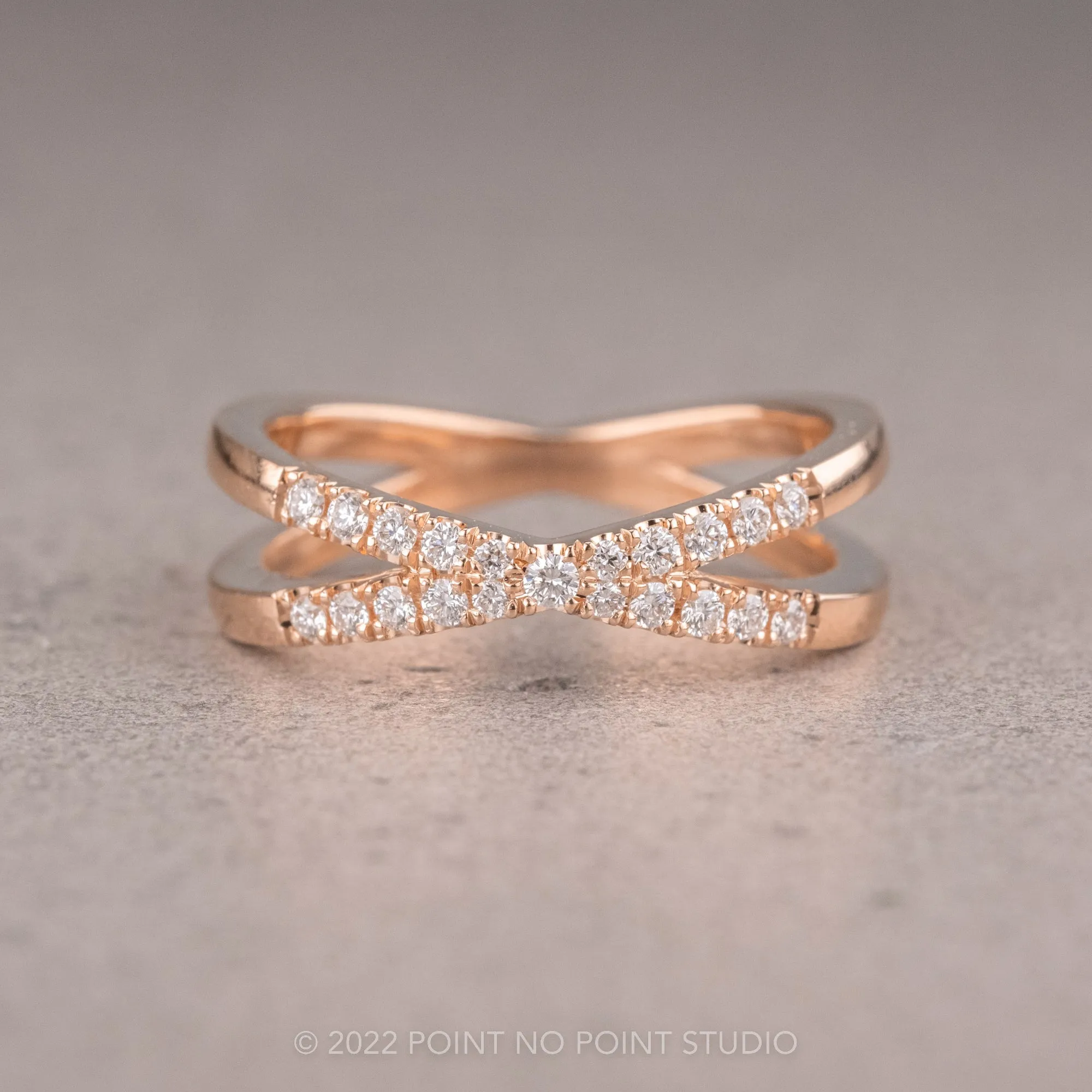 X Diamond Wedding Band, 14k Rose Gold
