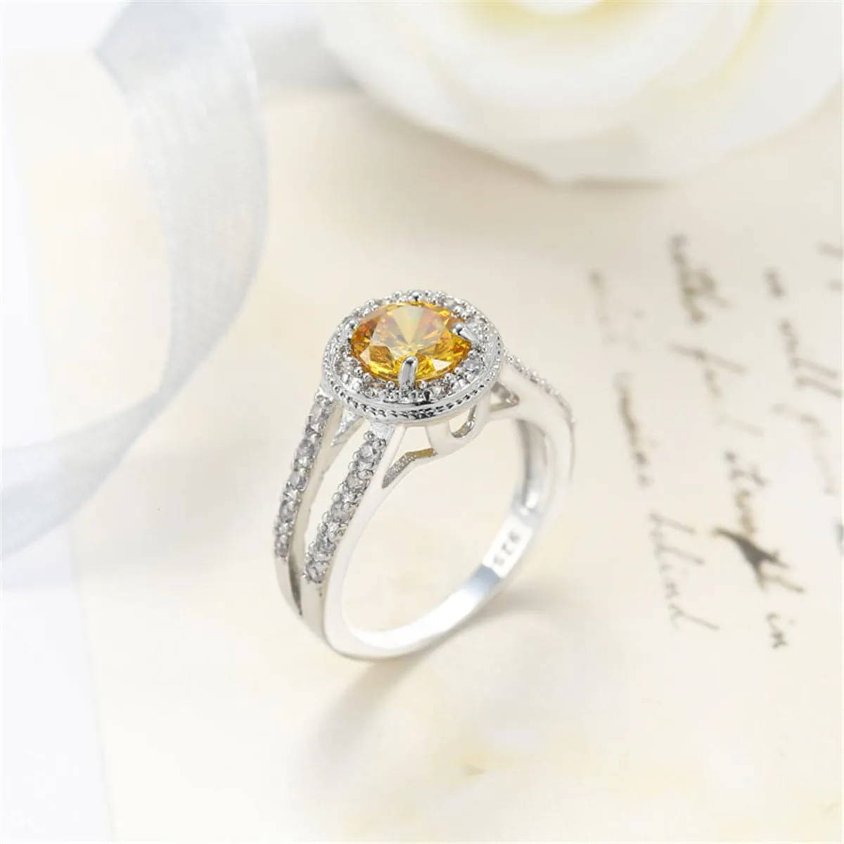Yellow Cubic Zirconia & Crystal Ring