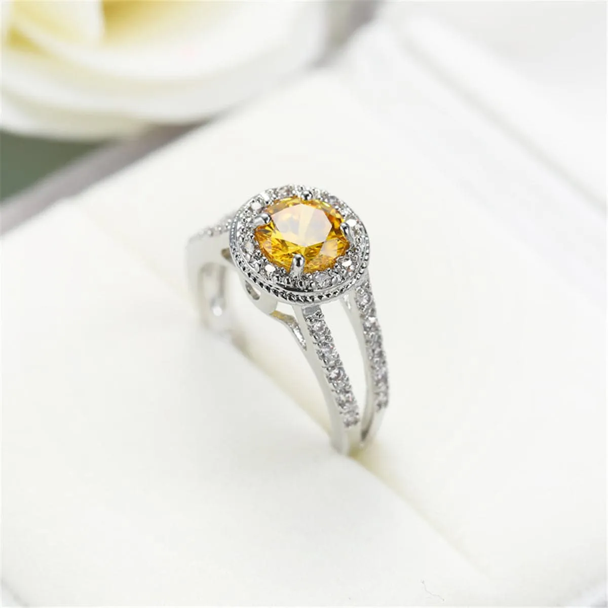 Yellow Cubic Zirconia & Crystal Ring