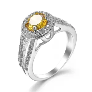 Yellow Cubic Zirconia & Crystal Ring