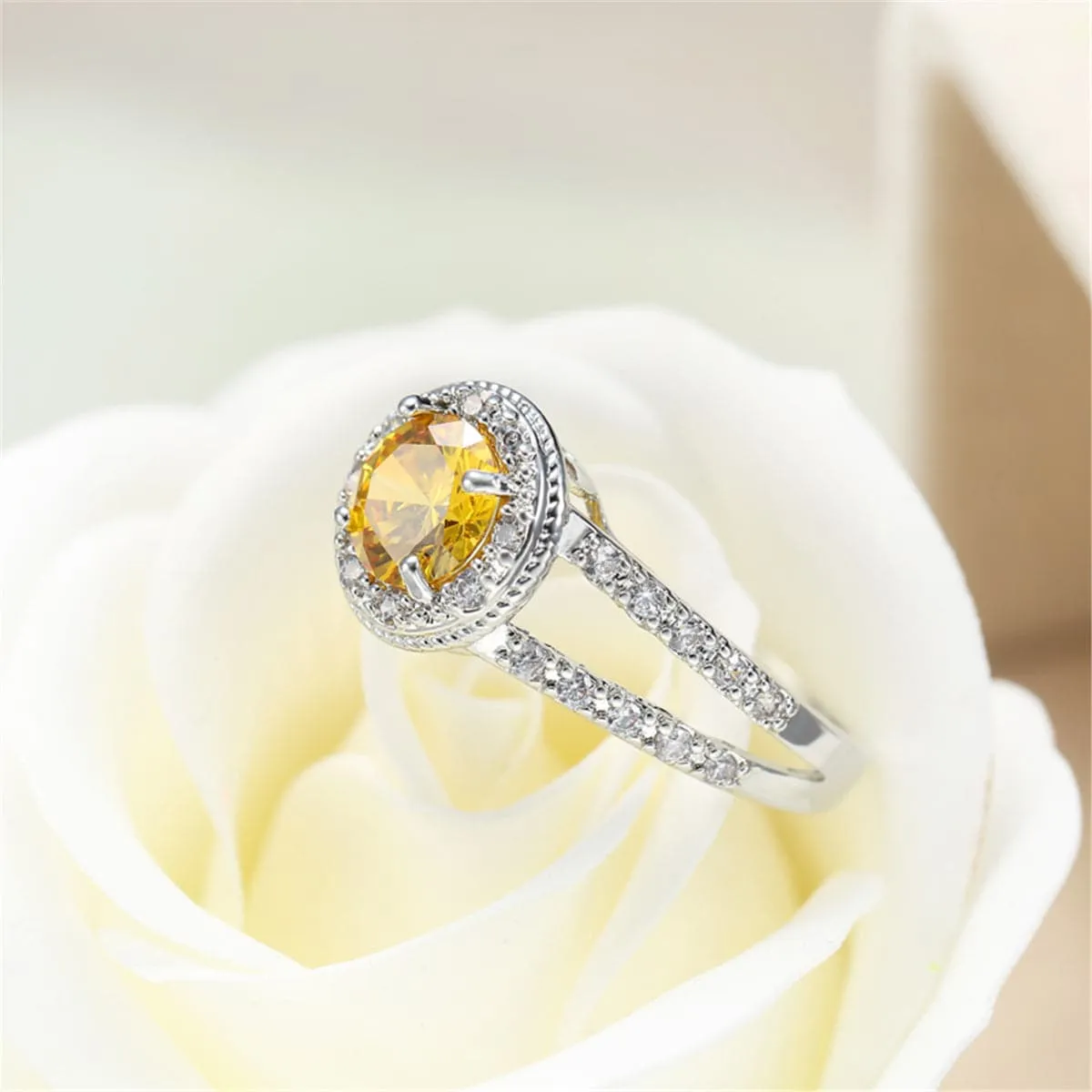 Yellow Cubic Zirconia & Crystal Ring