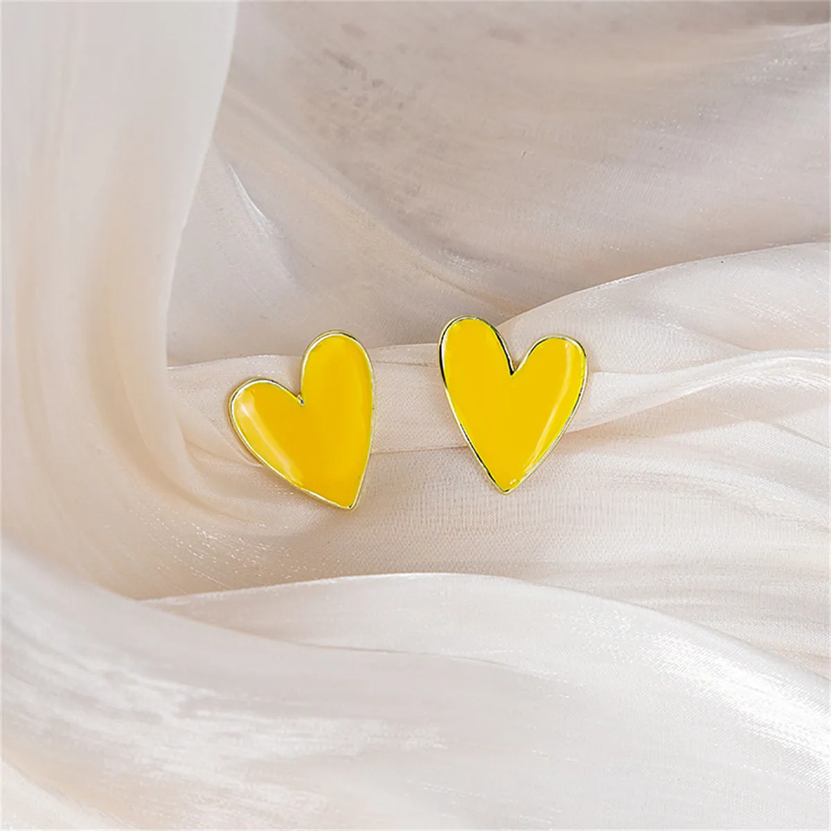 Yellow Enamel & 18K Gold-Plated Heart Stud Earrings