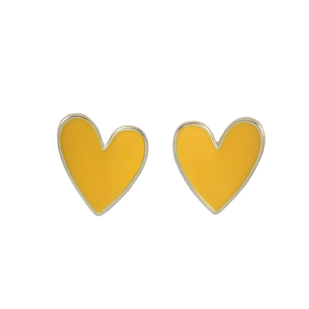Yellow Enamel & 18K Gold-Plated Heart Stud Earrings