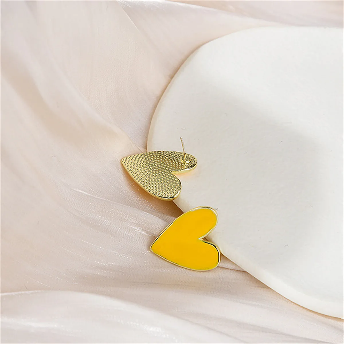 Yellow Enamel & 18K Gold-Plated Heart Stud Earrings