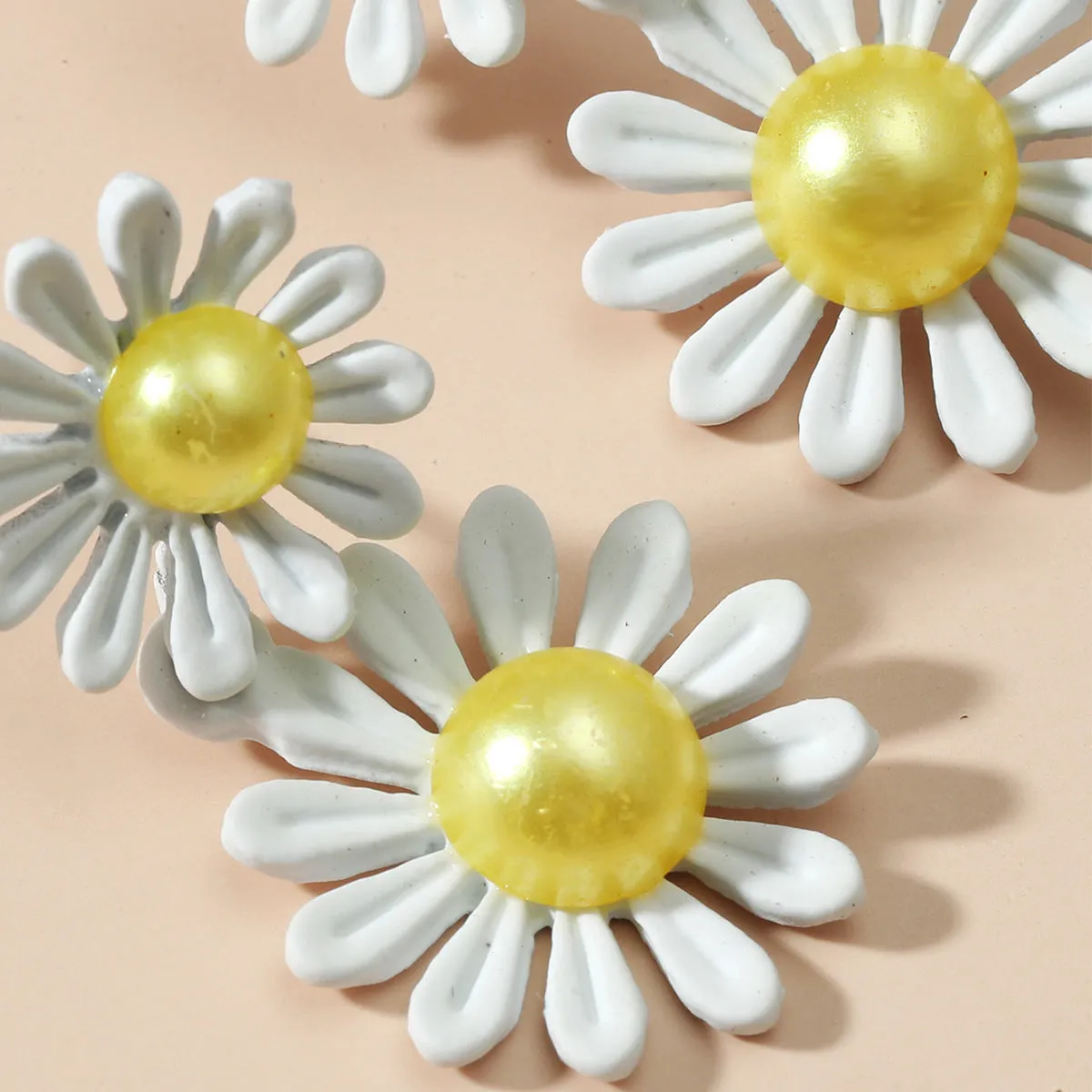 Yellow Pearl & White Enamel Dual Mum Drop Earrings