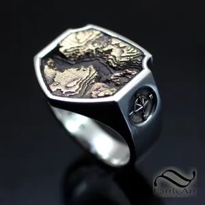 Yosemite Topo Signet ring - Sterling and Bronze