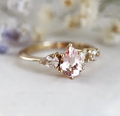 Zendaya Peach Morganite Sapphires Cluster Ring
