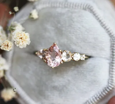 Zendaya Peach Morganite Sapphires Cluster Ring