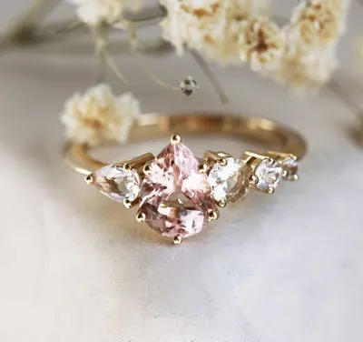 Zendaya Peach Morganite Sapphires Cluster Ring