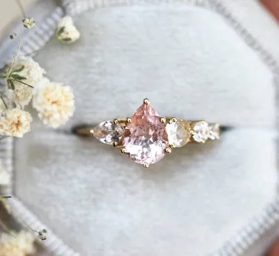Zendaya Peach Morganite Sapphires Cluster Ring