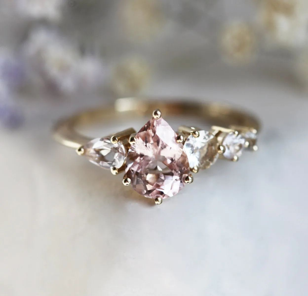 Zendaya Peach Morganite Sapphires Cluster Ring