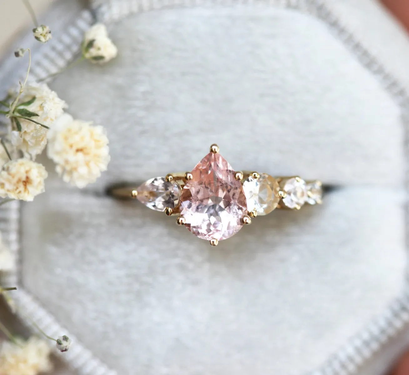 Zendaya Peach Morganite Sapphires Cluster Ring