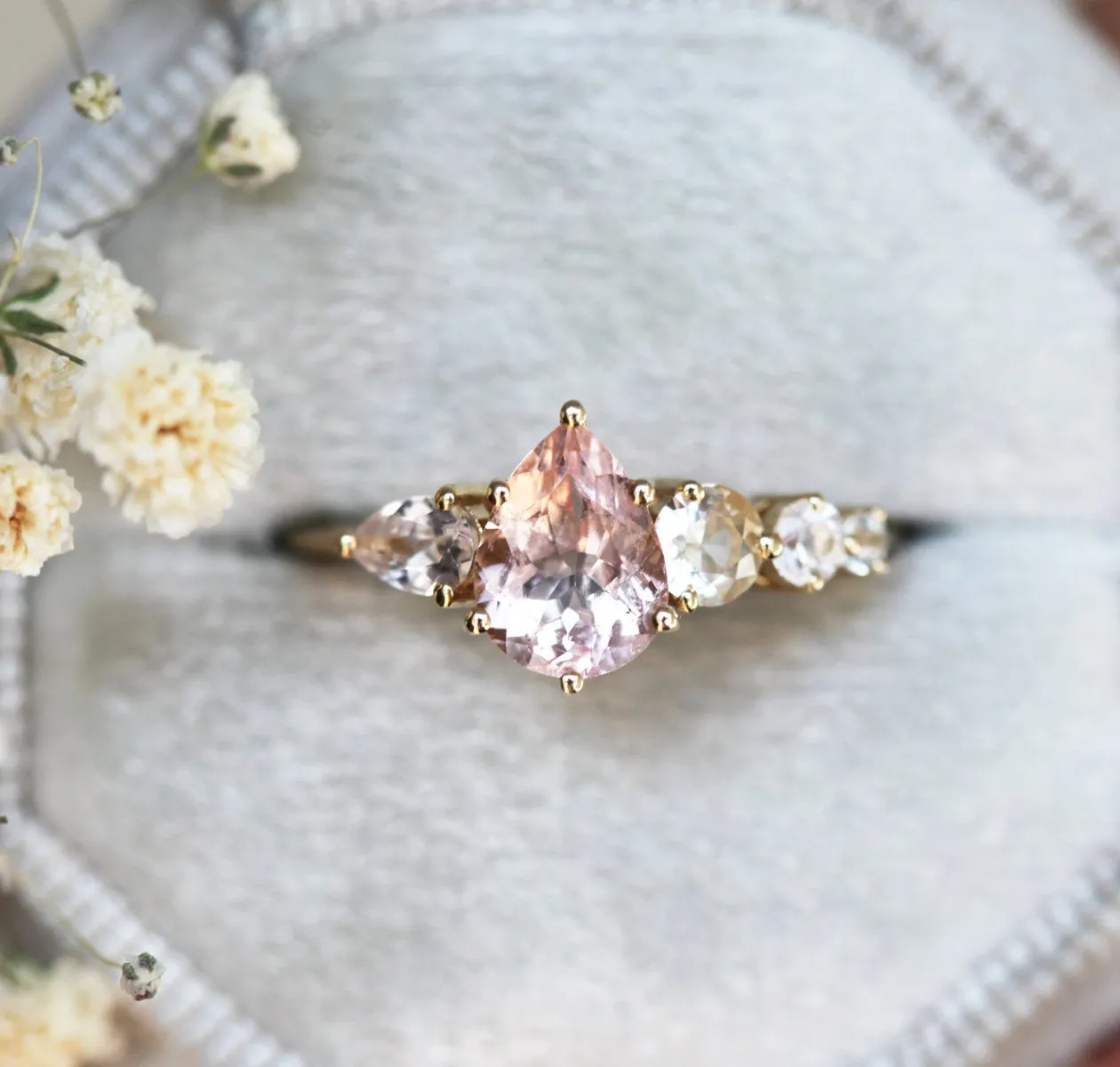 Zendaya Peach Morganite Sapphires Cluster Ring