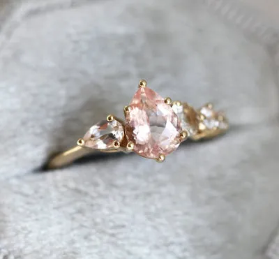 Zendaya Peach Morganite Sapphires Cluster Ring